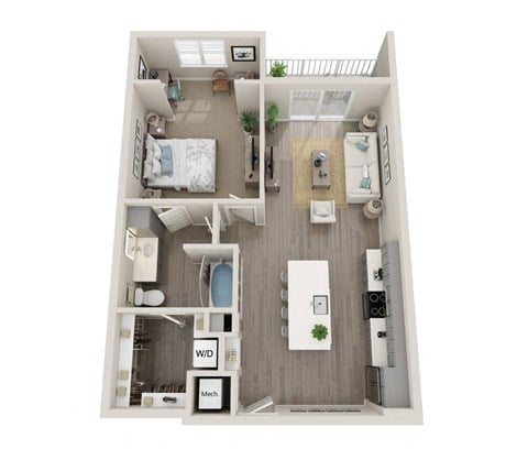 Floor plan for 1 bed, 1 bath, 820 sqft